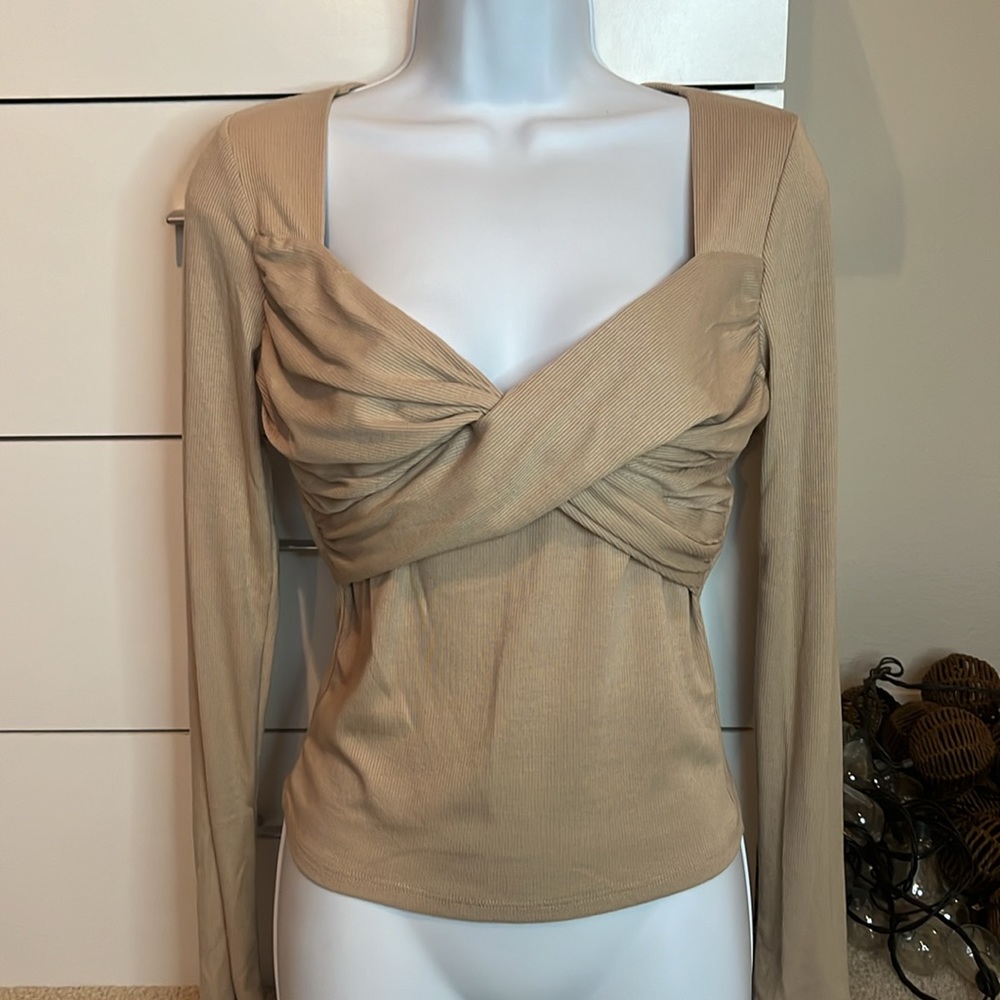 Fashion Nova nude vneck long sleeve size M
